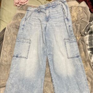 Light Wash Denim Cargo Jeans